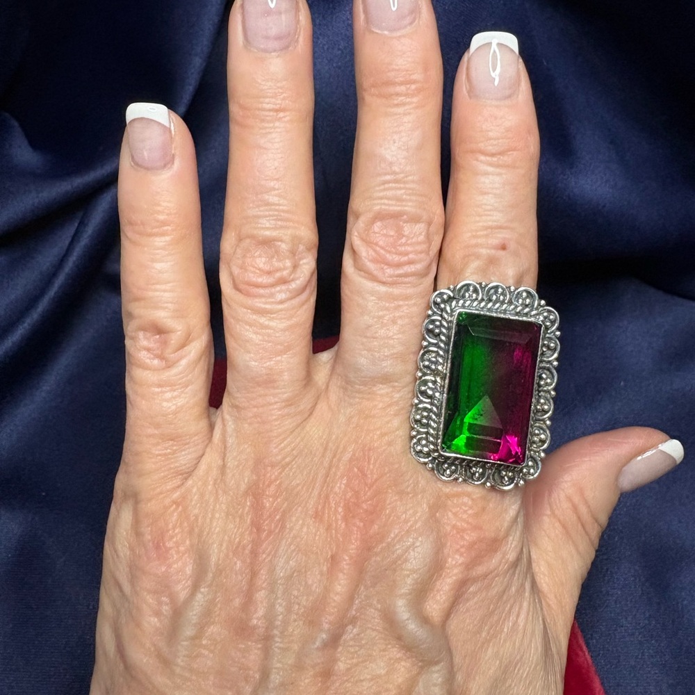 Ring Watermelon Tourmaline 925 Sterling Silver Statement - Picture 4 of 10